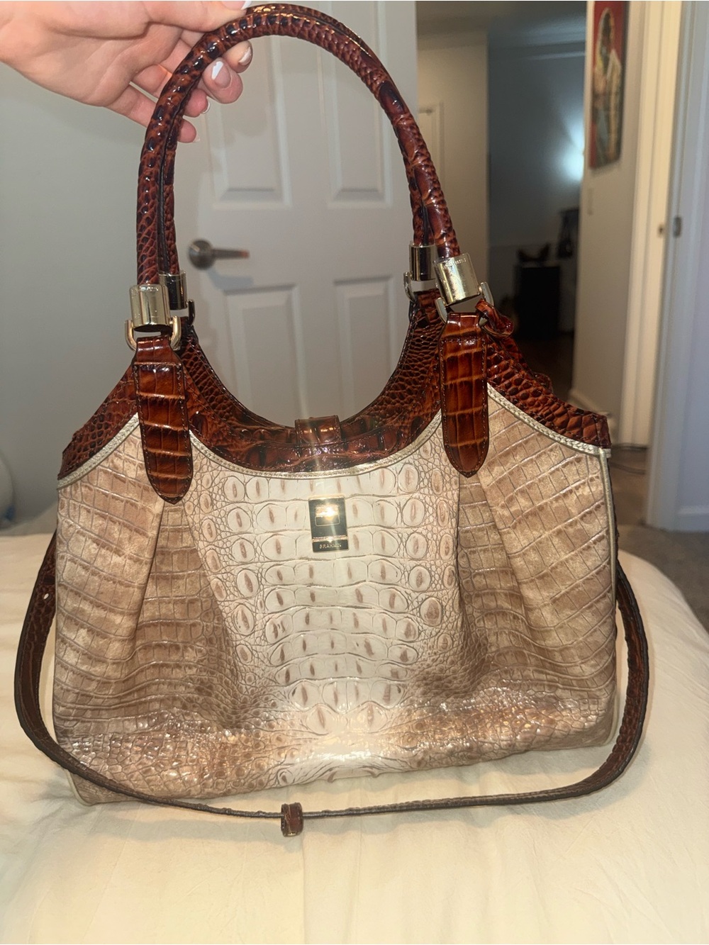 Brahmin Elisa Hobo in Melbourne croc-embossed leather
